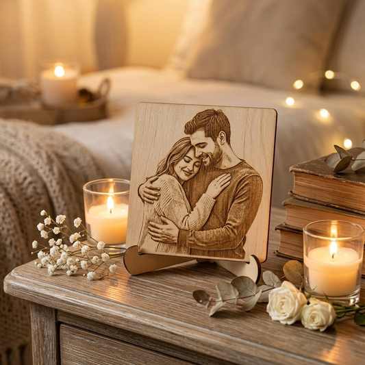 Personalized Wooden Photo Engraving with Stand – Custom Laser Engraved Picture Gift