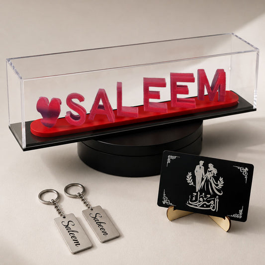 Personalized 3D Name Gift Bundle | Custom Name Sign, Metal Keychains & Laser Engraved Gift Card